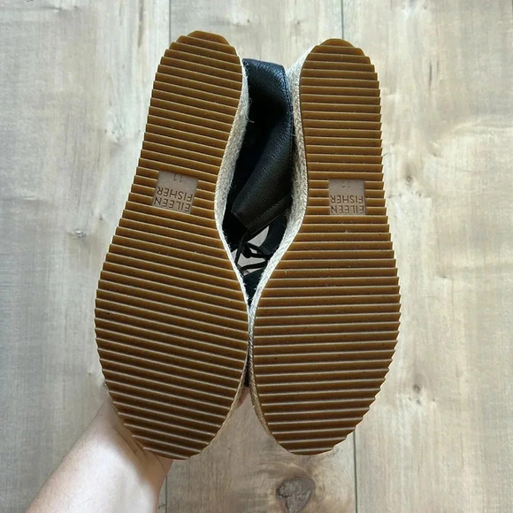 NEW Eileen Fisher Black Leather Agnes Espadrille Wedge Sandal Women's Size 11 - Picture 6 of 7